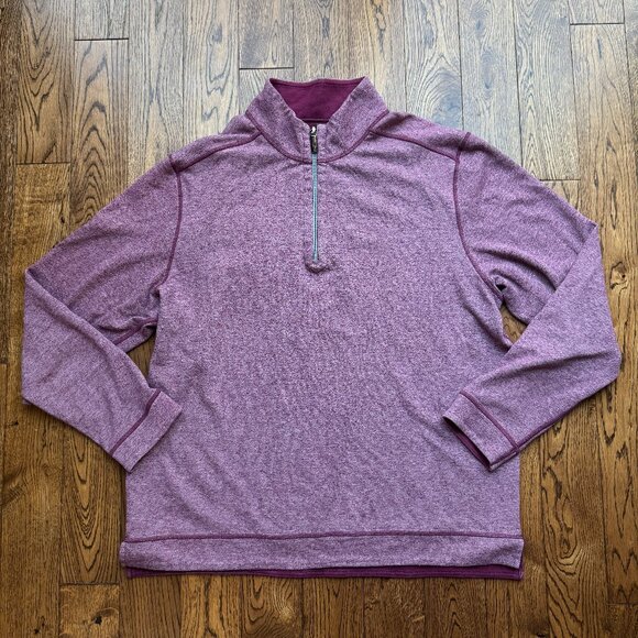 Tommy Bahama Sweater Mens Large Maroon 1/4 Zip Reversible Knit Pullover Golf - Picture 1 of 12